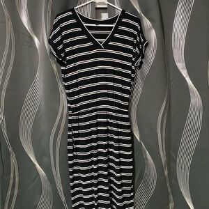 Banana Republic Black and White Striped Midi Dress